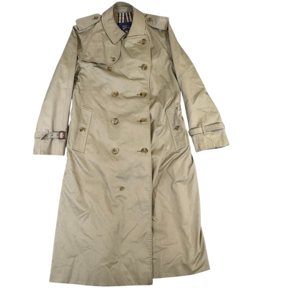 Burberrys Vintage Trench Coat Tan Beige Double Breasted Nova Check Lining 44L RD